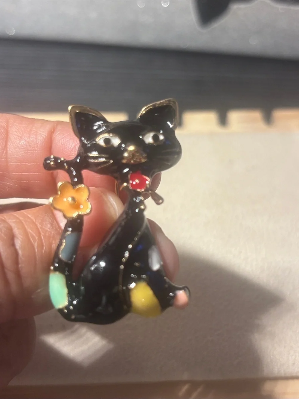 Black Cat Enamel Pin with Colorful Accents